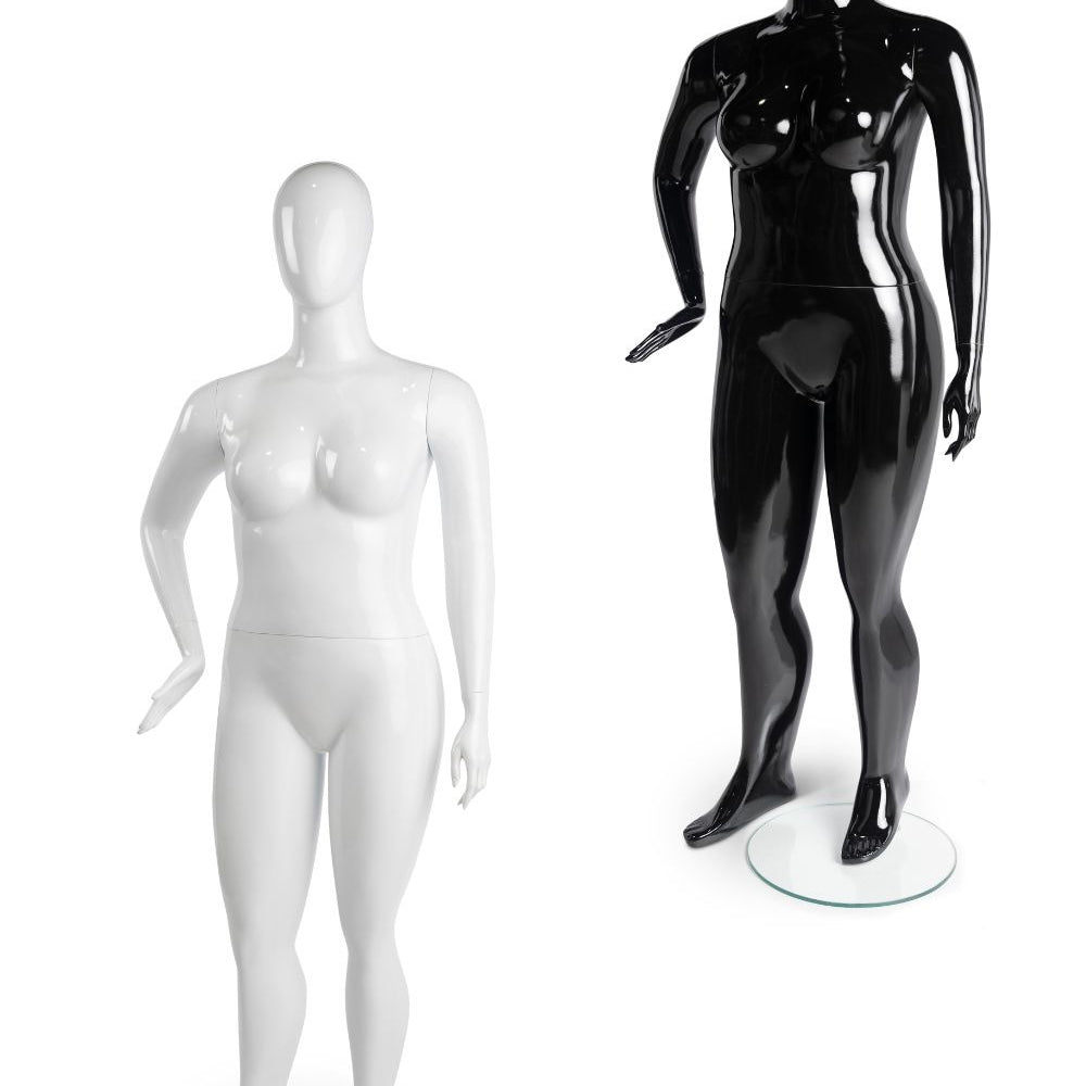 Mannequin femme taille forte noir ou blanc lustré, base ronde en verre - Mannequin femme - Mobico Canada