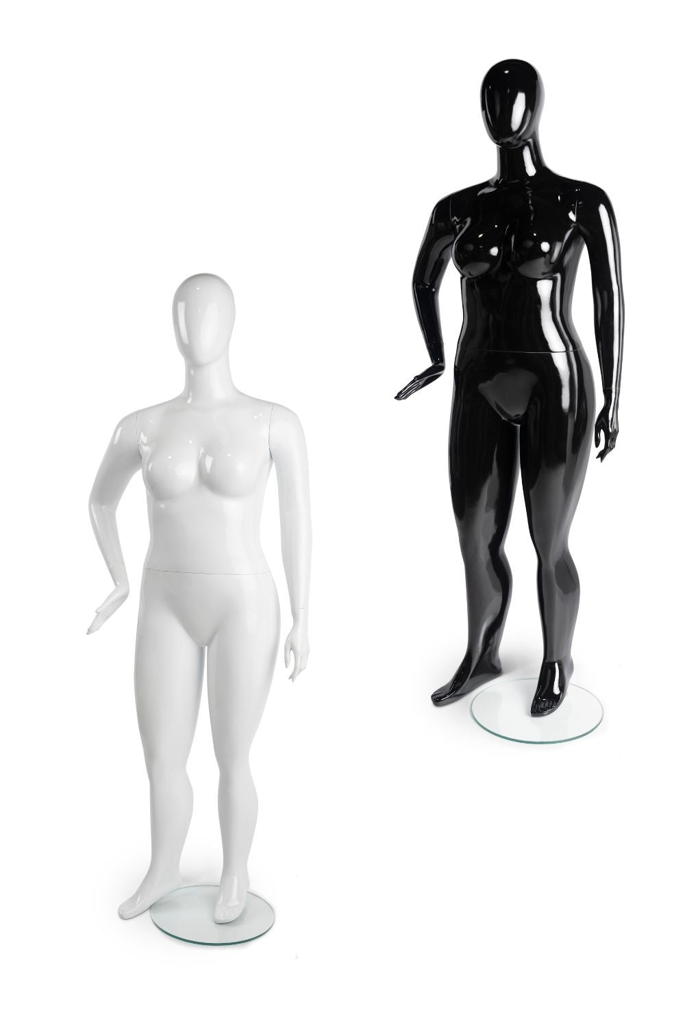 Mannequin femme taille forte noir ou blanc lustré, base ronde en verre - Mannequin femme - Mobico Canada