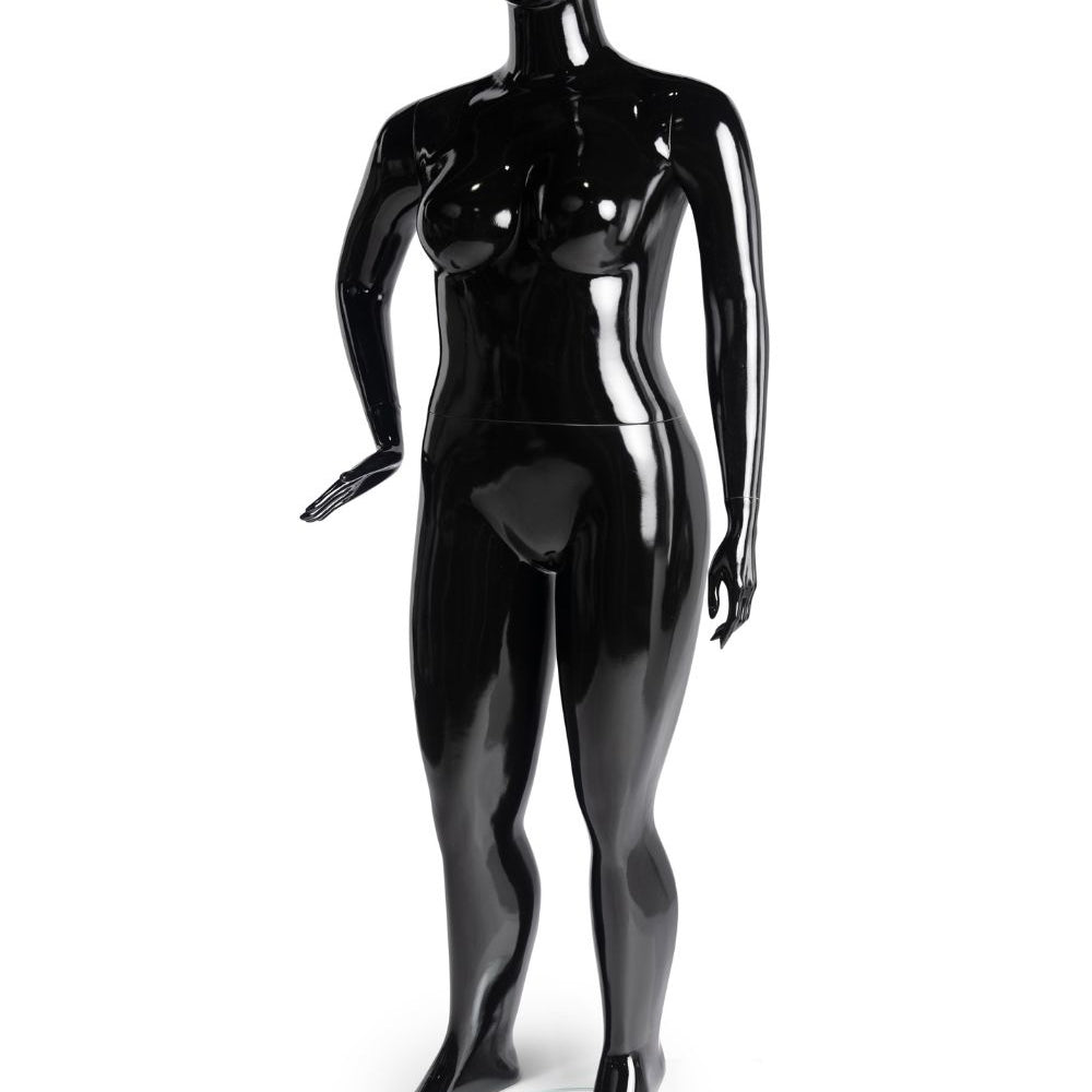 Mannequin femme taille forte noir ou blanc lustré, base ronde en verre - Mannequin femme - Mobico Canada