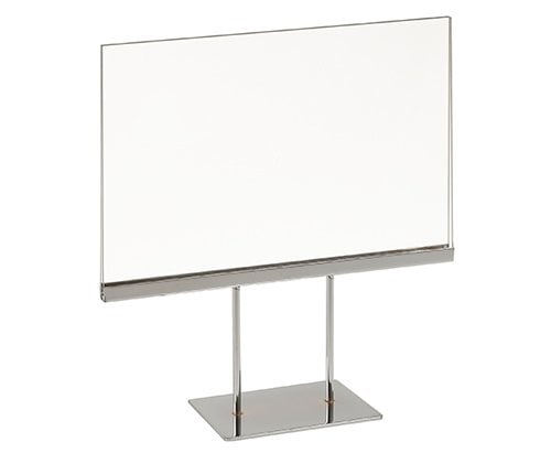 Porte - affiche horizontal en acrylique sur base chrome 11” x 7” H - Porte - affiche de comptoir - Mobico Canada