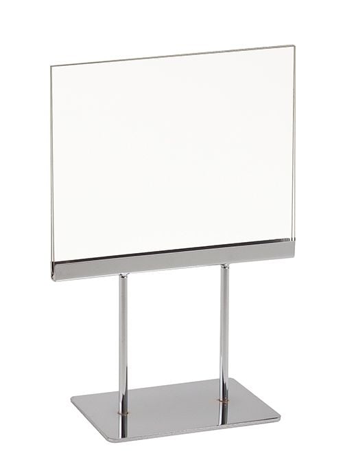 Porte - affiche horizontal en acrylique sur base chrome 7” x 5.5” H - Porte - affiche de comptoir - Mobico Canada