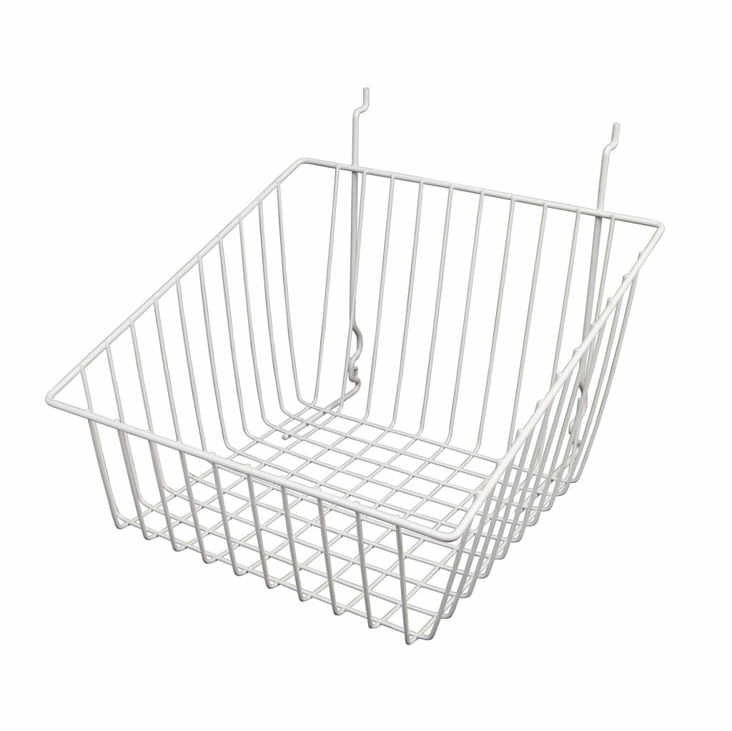 Panier à côtés inclinés pour panneau rainuré, perforé ou grille 12''x12''x 8''H noir ou blanc - Accessoires pour panneau perforé - Mobico Canada