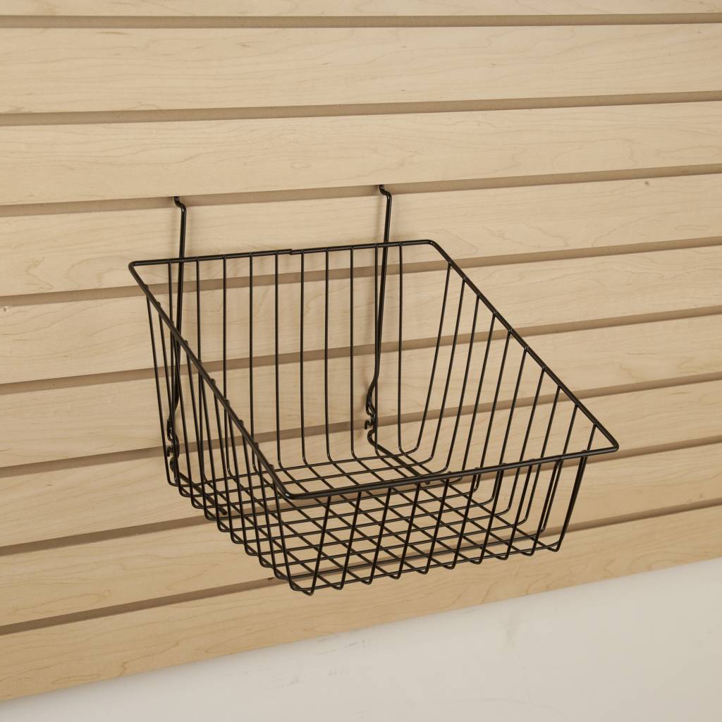 Panier à côtés inclinés pour panneau rainuré, perforé ou grille 12''x12''x 8''H noir ou blanc - Accessoires pour panneau perforé - Mobico Canada