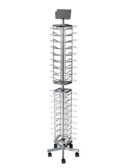 Présentoir de plancher pour 72 paires de lunettes avec mirroir - 67"H x 15"L - Présentoir pour cartes de souhaits et lunettes - Mobico Canada