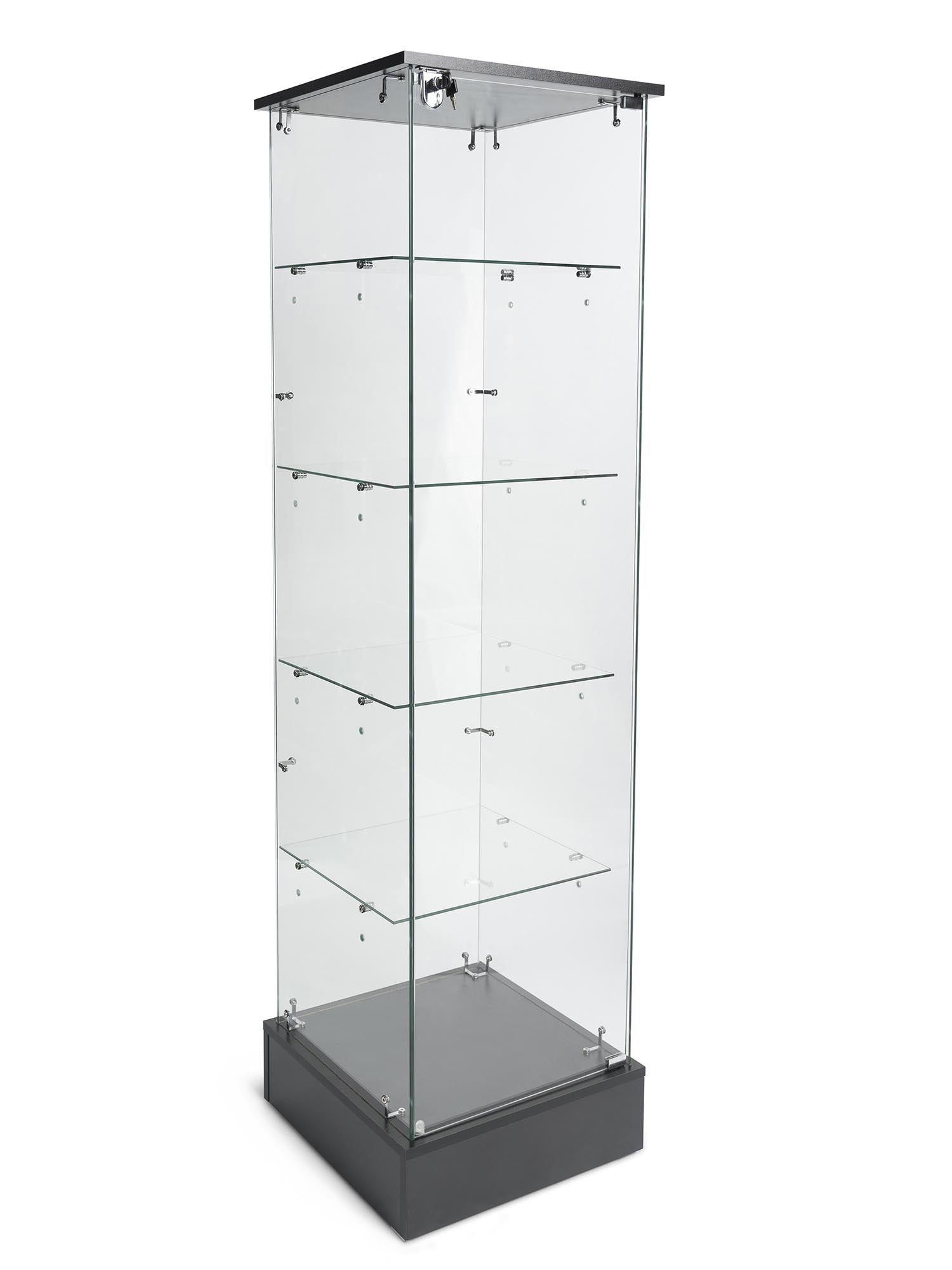 Présentoir tour vitrée en verre sur verre économique - 20" x 20" x 72" H - Comptoirs Vitrés - Mobico Canada